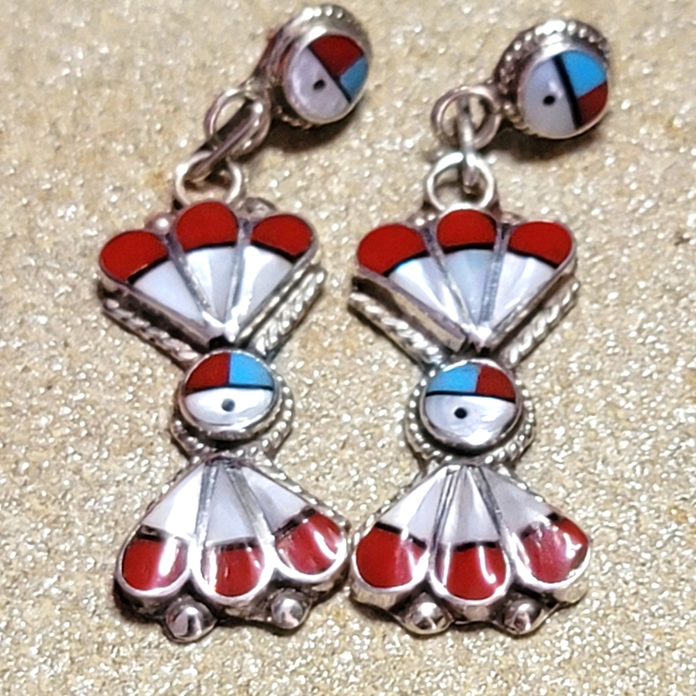 Turquoise Inlay Zuni Earrings